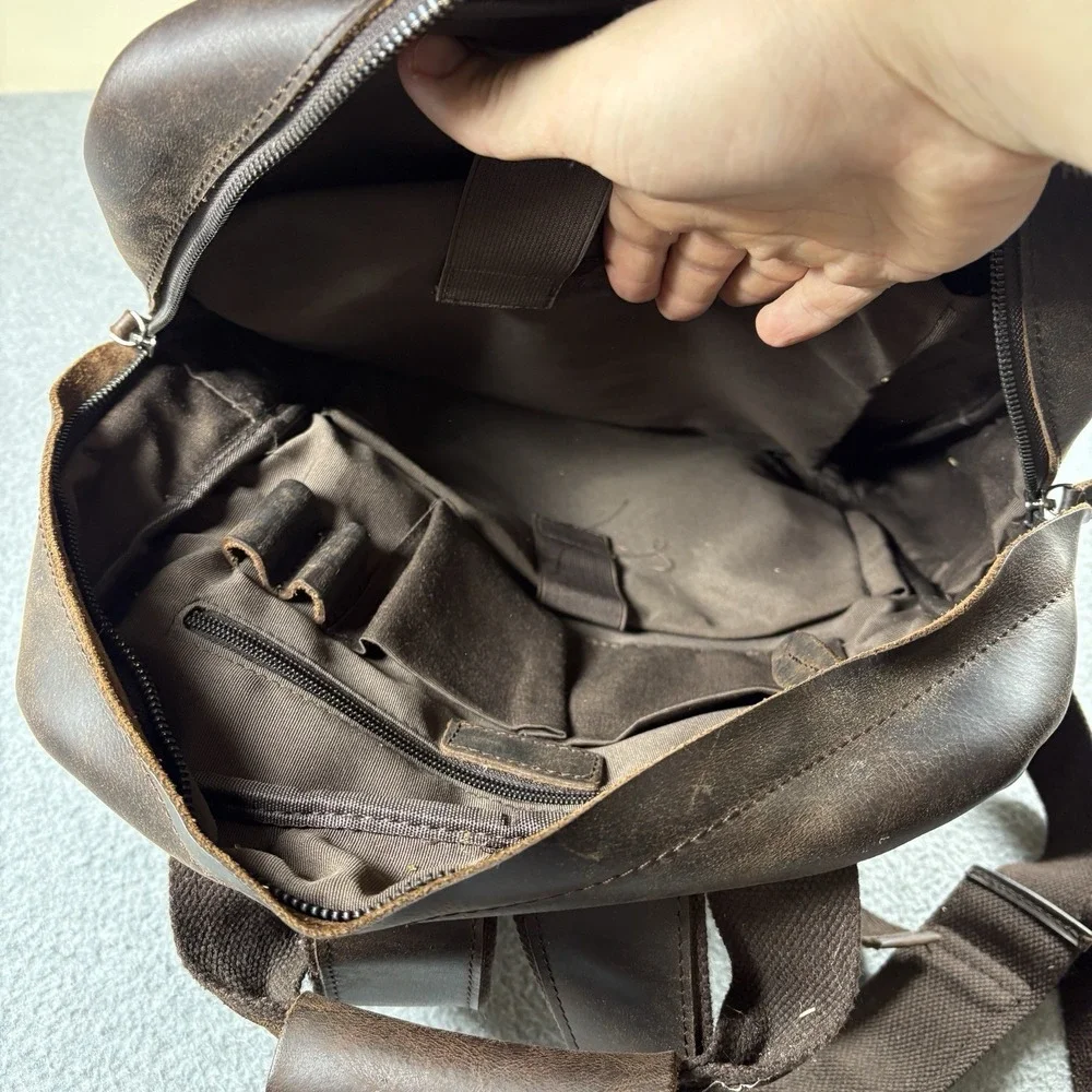 Vintage Crazy Horse Brown Leather Backpack Multi Pocket Utility Laptop Rucksack⁠